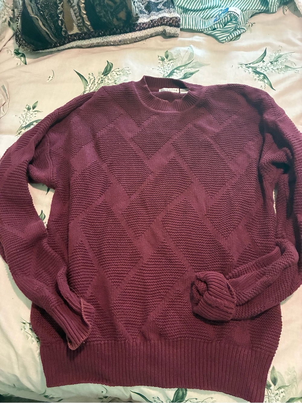 Claiborne Ribbed Crewneck Sweater - Plum